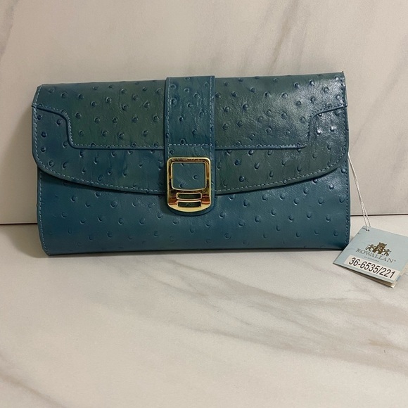 Rowallan of Scotland ‘Lydia’ embossed ostrich leather clutch handbag - Picture 1 of 7